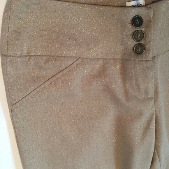 Cache Crop Gold Metallic Pant 3" Wide Waist Self Belt Stretch New $118 NWT - Picture 5 of 8